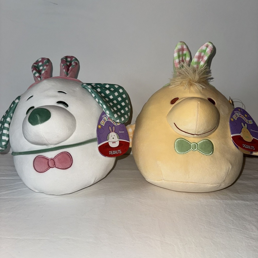 PEANUTS Squishmallows Snoopy & Woodstock Easter Bunny Ears 10" Plush NWT Pastel‎